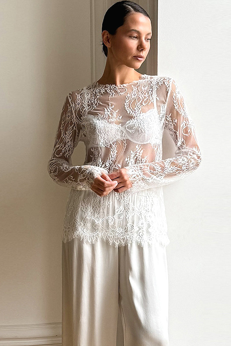 French Style Sheer Lace Top for Women