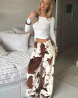 Loose Fit Printed Fleece Pants for Women
