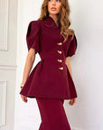 French Petal Sleeve Waist Shirt for Women