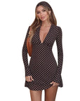 V-Neck Polka Dot Long Sleeve Dress