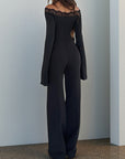 European Style Lace One-Shoulder Long Sleeve Jumpsuit