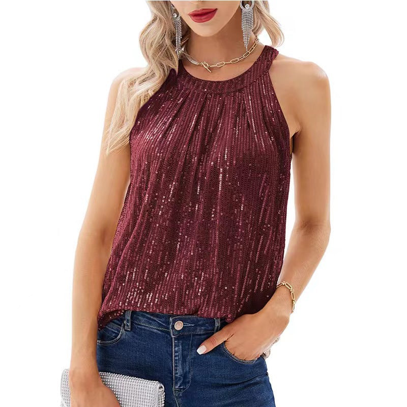 2023 Summer Women's Sequin Halter Top