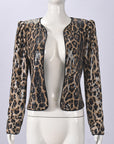 Women's Leopard Print Sequin Long Sleeve Blazer