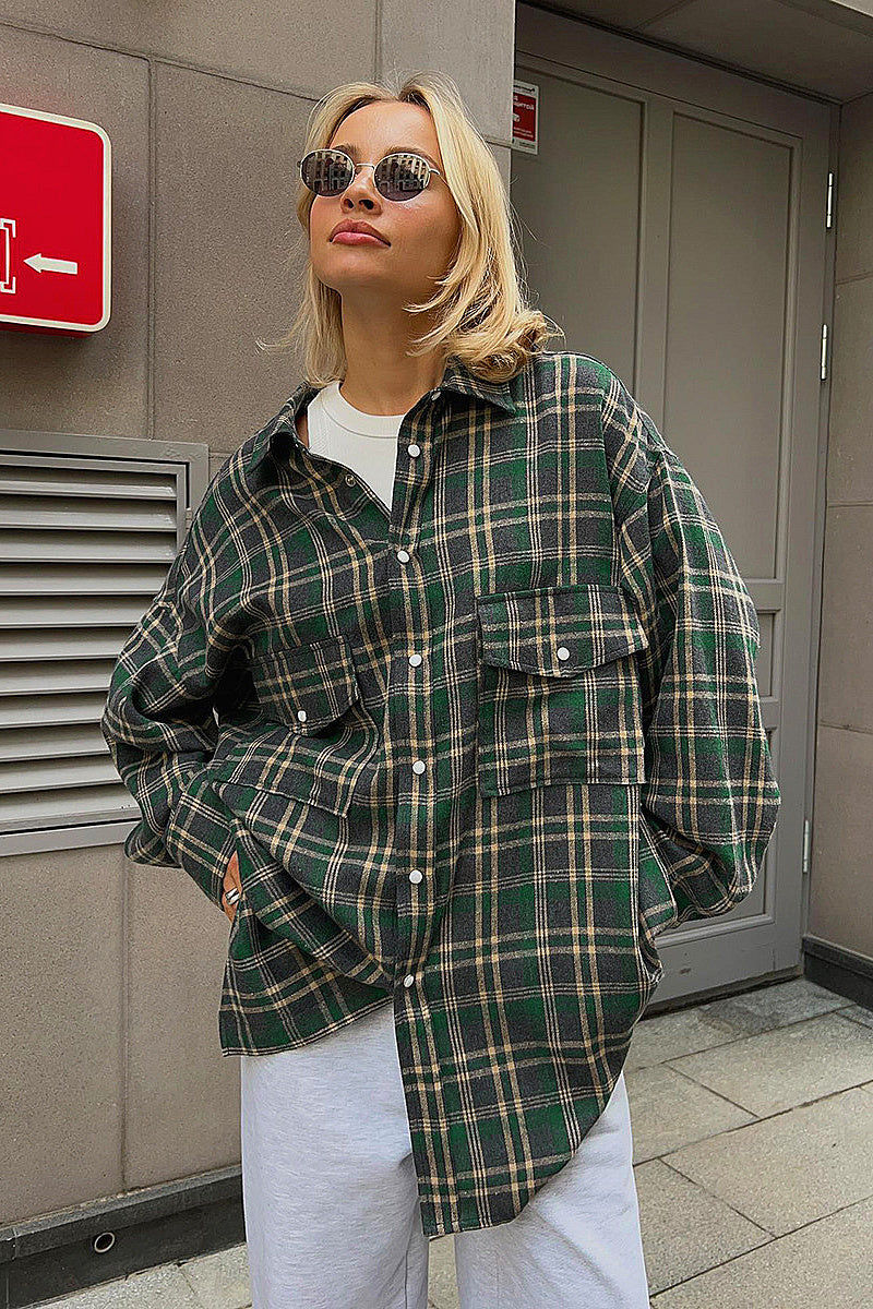 Vintage Plaid Long Sleeve Shirt for Women