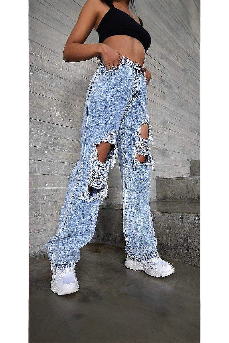 High Waist Ripped Straight Leg Jeans for Women