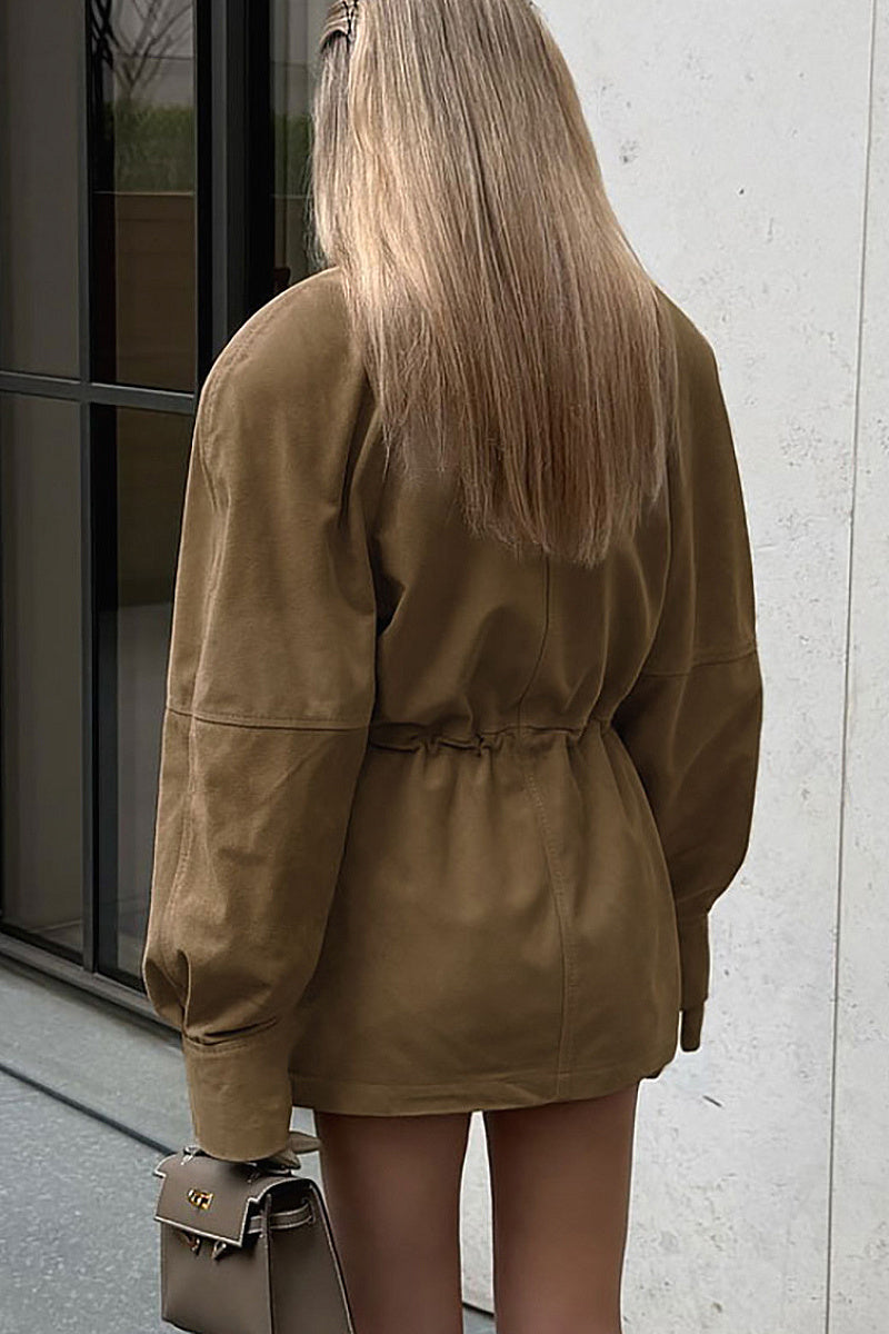 Winter Loose High Neck Suede Jacket