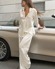 Casual Vintage Satin Two-Piece Set for Women
