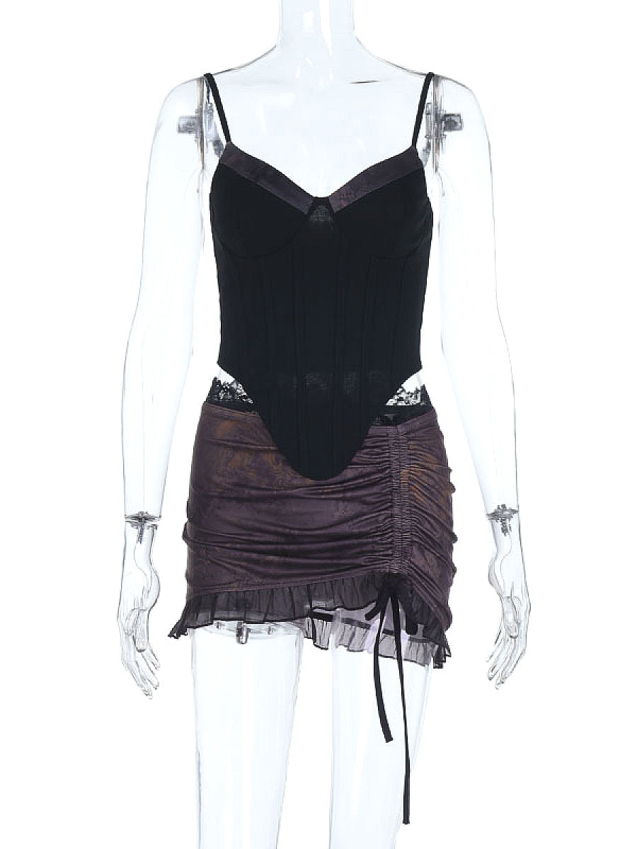 European Style Lace Bodice Slim Top and Skirt Set
