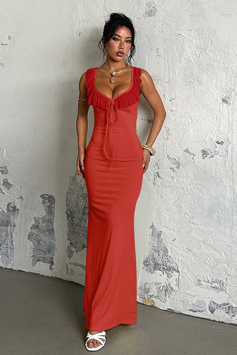 Sexy Ruffled Tie Waist Dress for Women