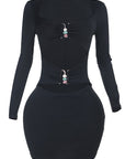European Style Long Sleeve Hollow Bodycon Dress