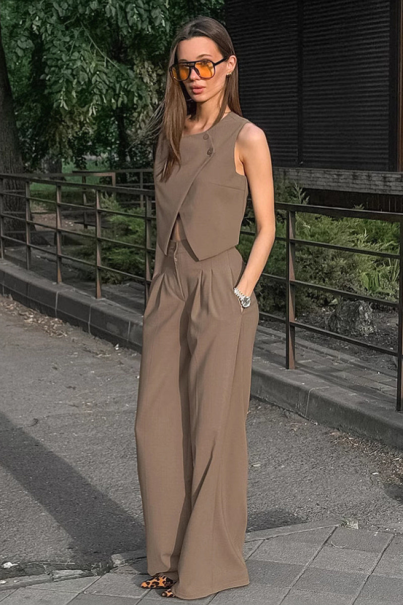 Chic Khaki Two-Piece Set for Women