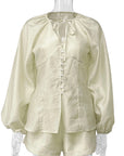 French Casual Women's Autumn Shirt and Shorts Set