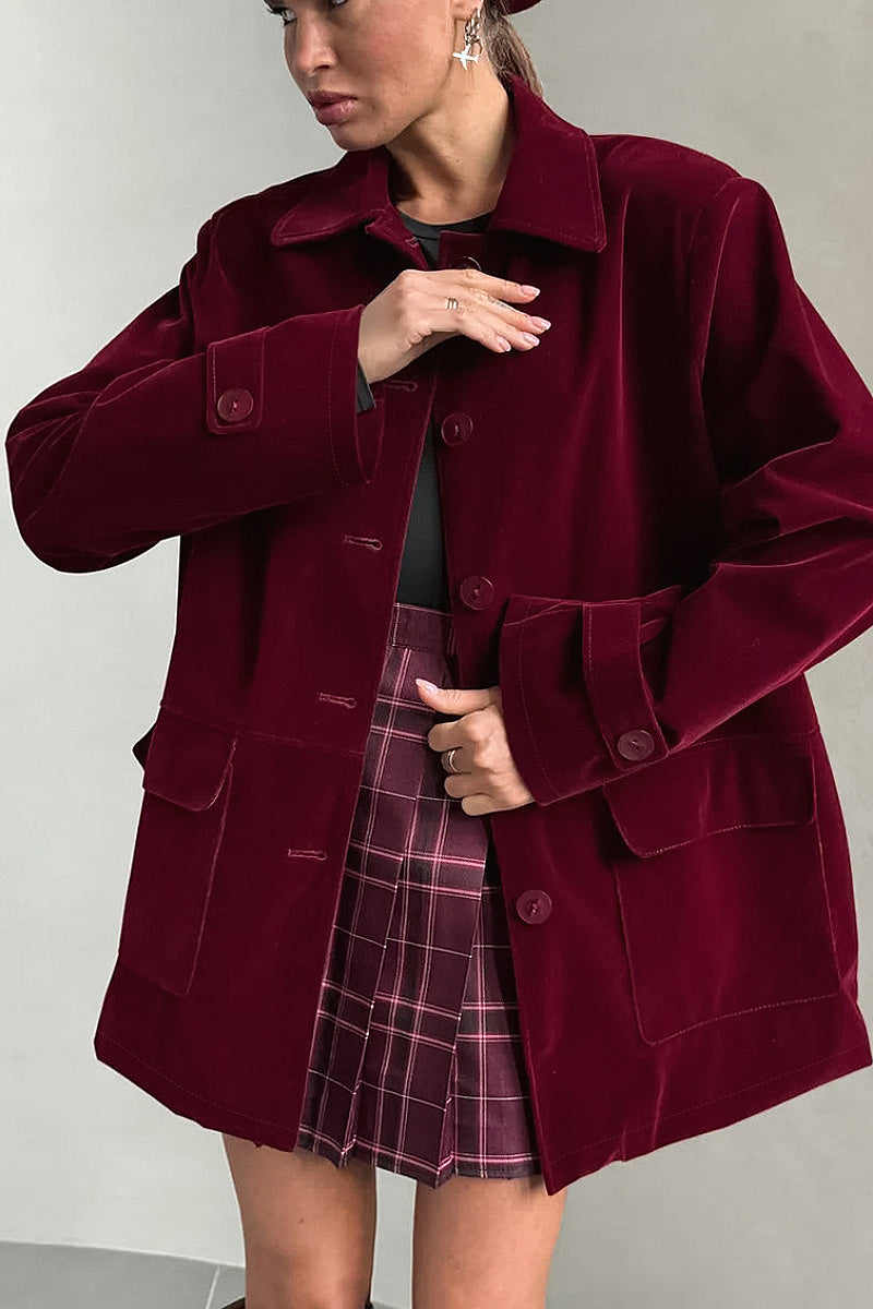 Vintage Velvet Jacket for Women in Burgundy