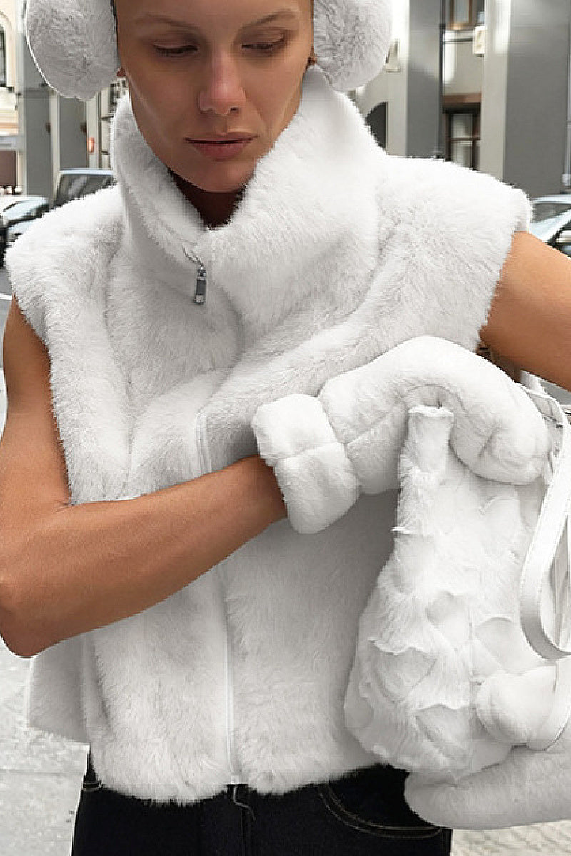 New Women's Faux Fur Sleeveless Cardigan