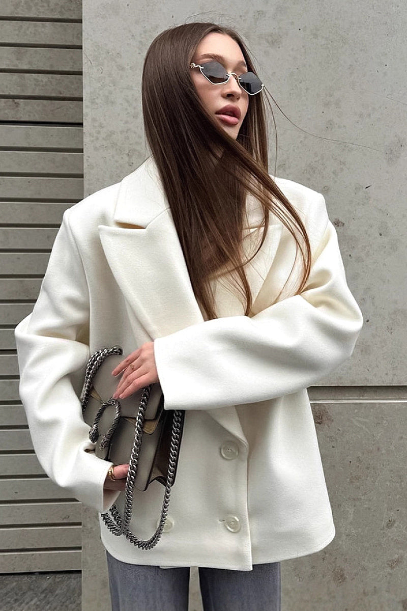 French Vintage Beige Woolen Coat for Women