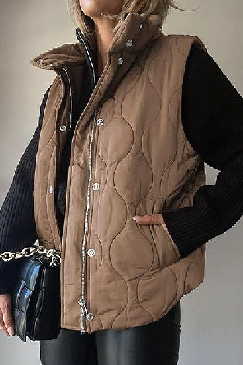 Fashionable Casual Sleeveless Cotton Vest with Zipper