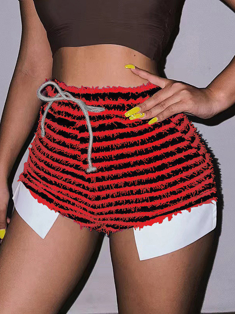 High-Waisted Striped Drawstring Shorts for Women