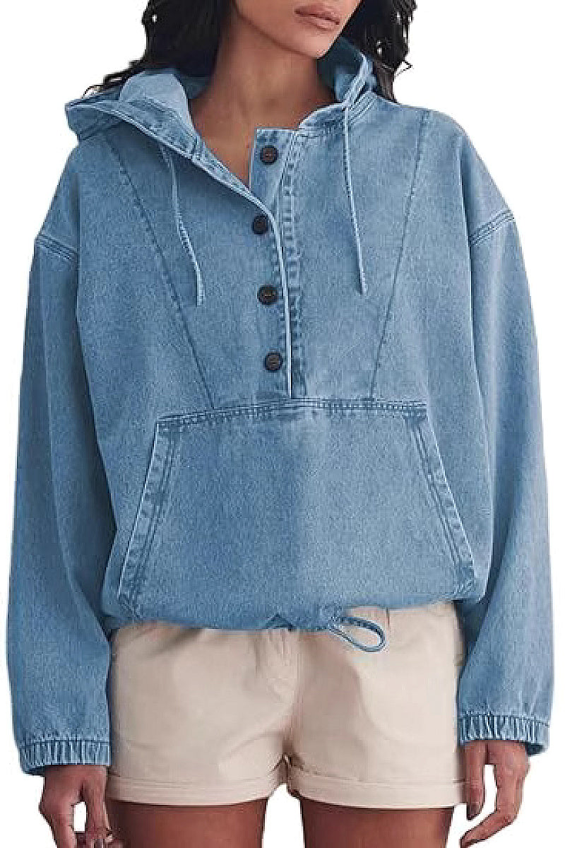 Fashionable Women's Denim Hoodie Jacket