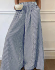 Trendy Striped Wide Leg Pants with Elastic Waist