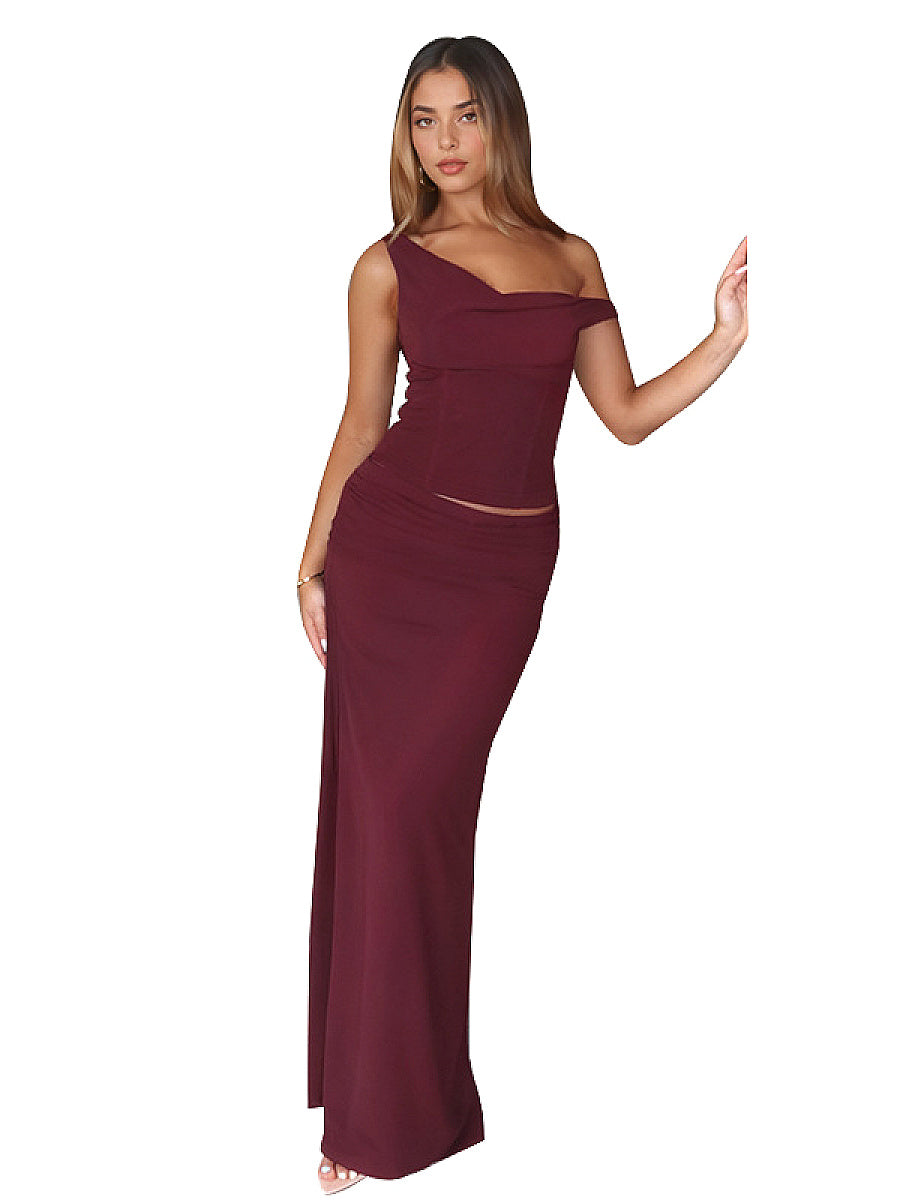 Chic Two-Piece Dress Set with Slit Skirt