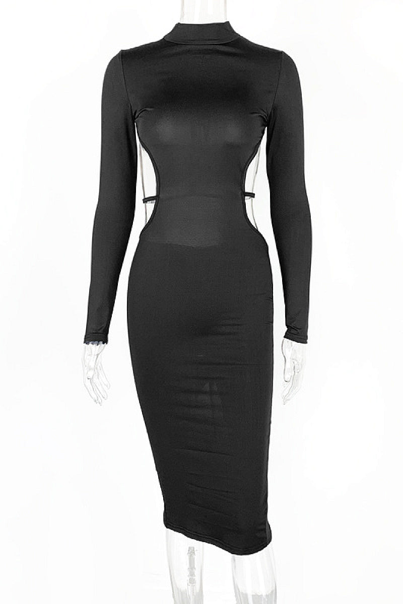 Stylish High Neck Long Sleeve Dress for Women