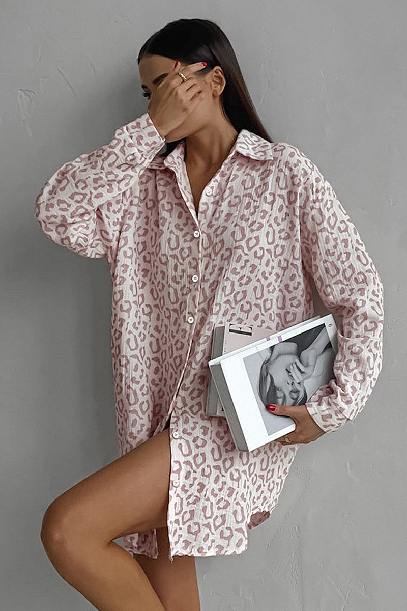 Spring Chiffon Cotton Leopard Print Shirt