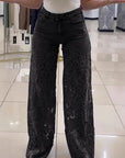 High Waist Lace Inset Straight Leg Jeans