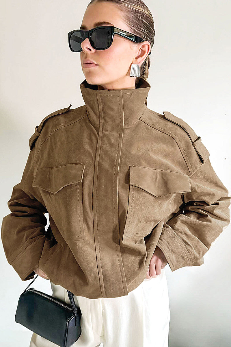 French Vintage Suede Jacket for Autumn and Winter