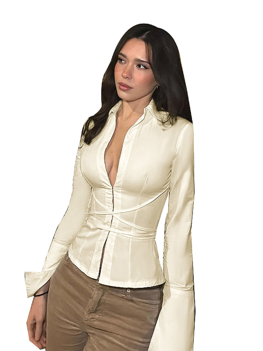 Stylish Long Sleeve Shirt with Tie Detail