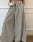 Trendy Striped Wide Leg Pants with Elastic Waist