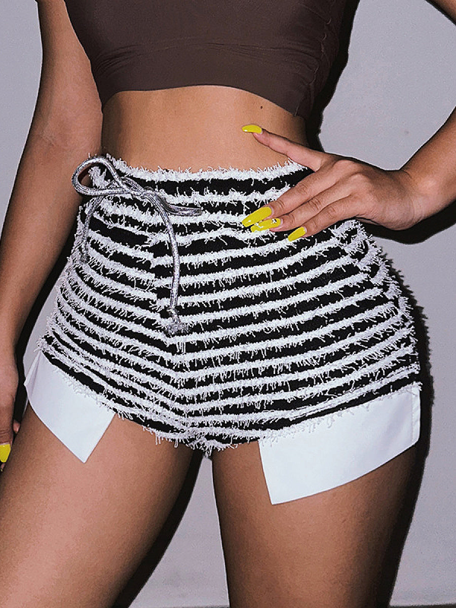 High-Waisted Striped Drawstring Shorts for Women