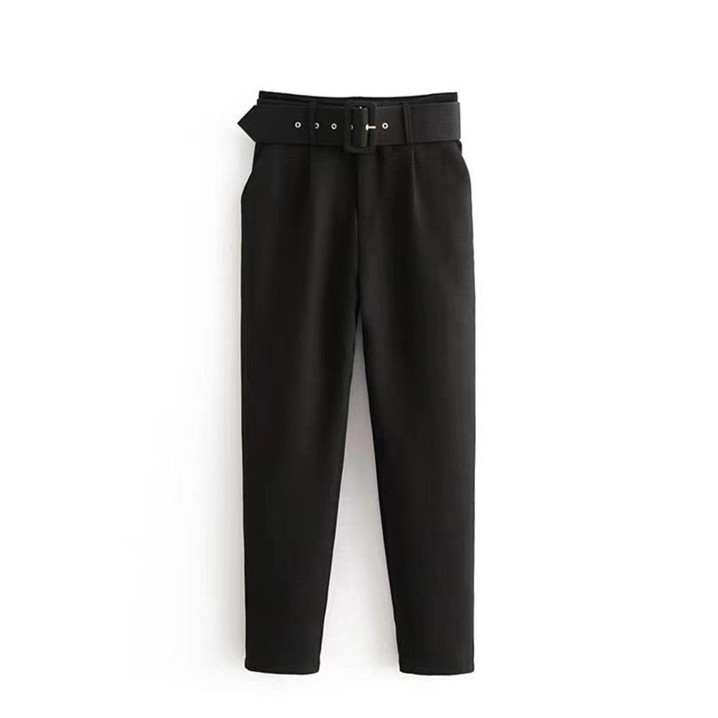 Casual High Waist Straight Leg Pants with Belt