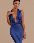 Elegant Deep V Neck Backless Satin Evening Dress