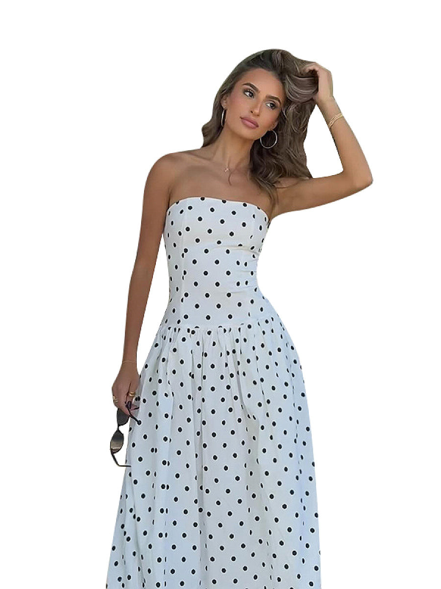 Elegant Polka Dot Strapless A-Line Dress