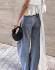 Summer European and American Style White Satin Strapless Top