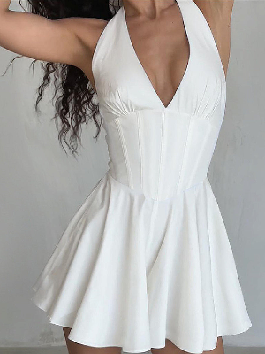 Stylish V-Neck Backless Mini Dress