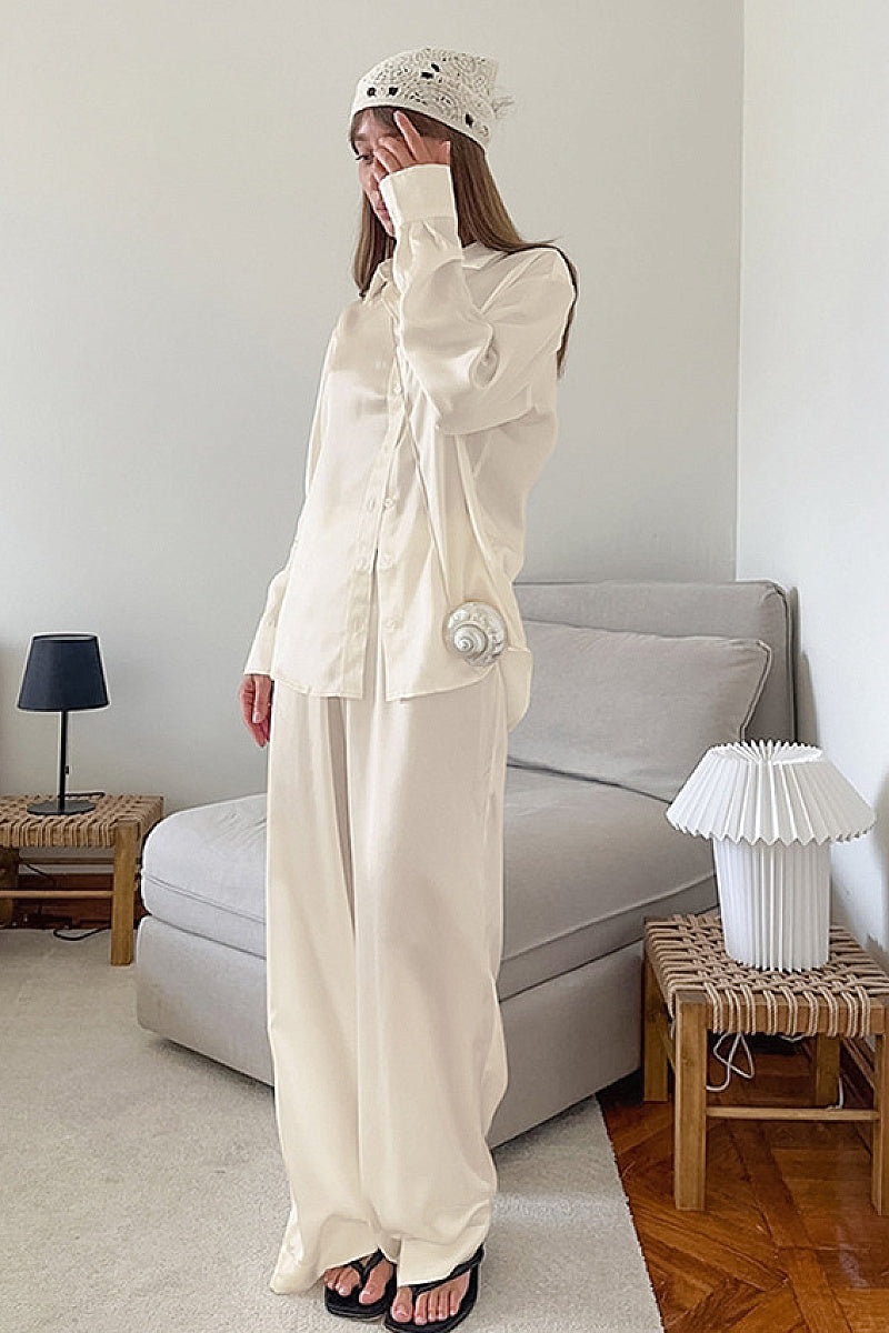 Casual Vintage Satin Two-Piece Set for Women