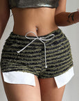 High-Waisted Striped Drawstring Shorts for Women