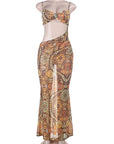 Sexy Backless Travel Dress with Geometric Print
