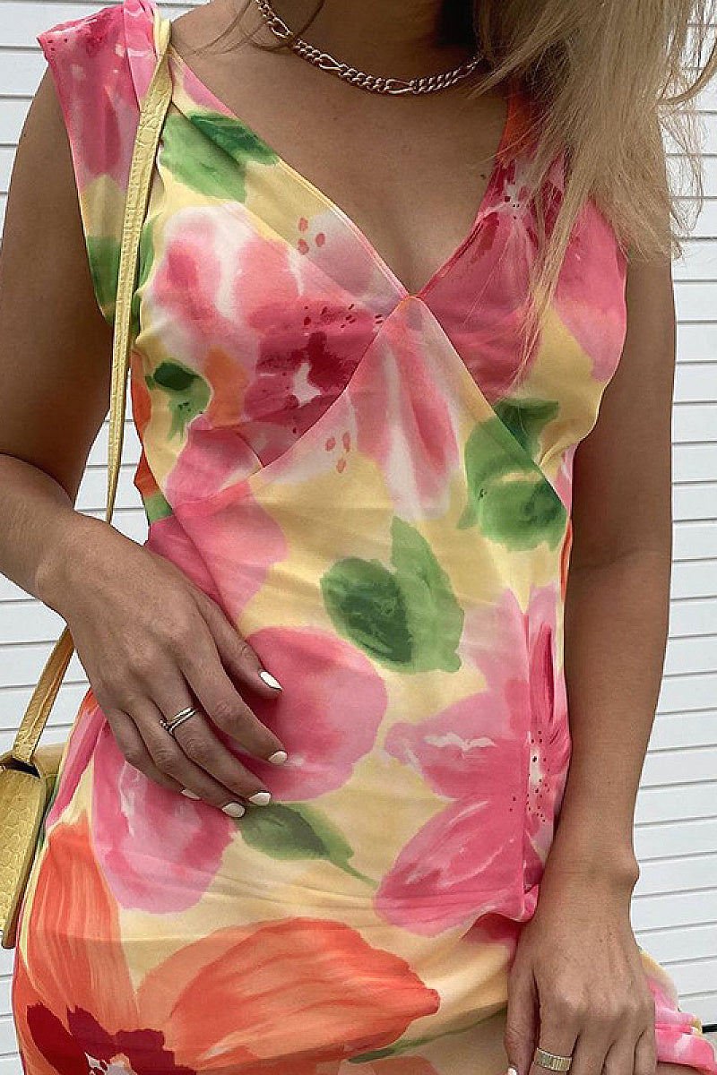 Summer Women's Chiffon V-Neck Floral Dress