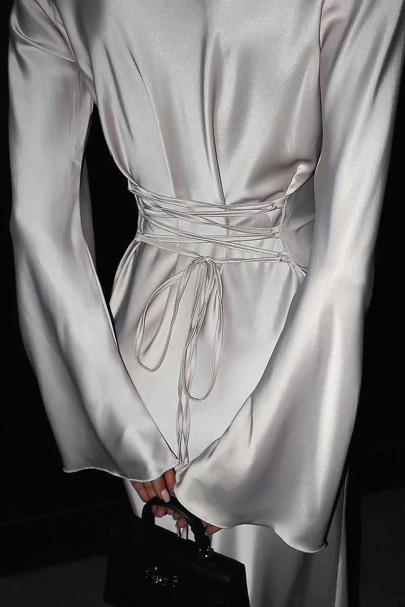 Elegant Long Sleeve Back Tie Dress