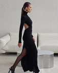 Black Sexy Backless Knit Long Sleeve Dress