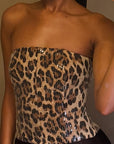 High Waist Leopard Print Sequin Crop Top