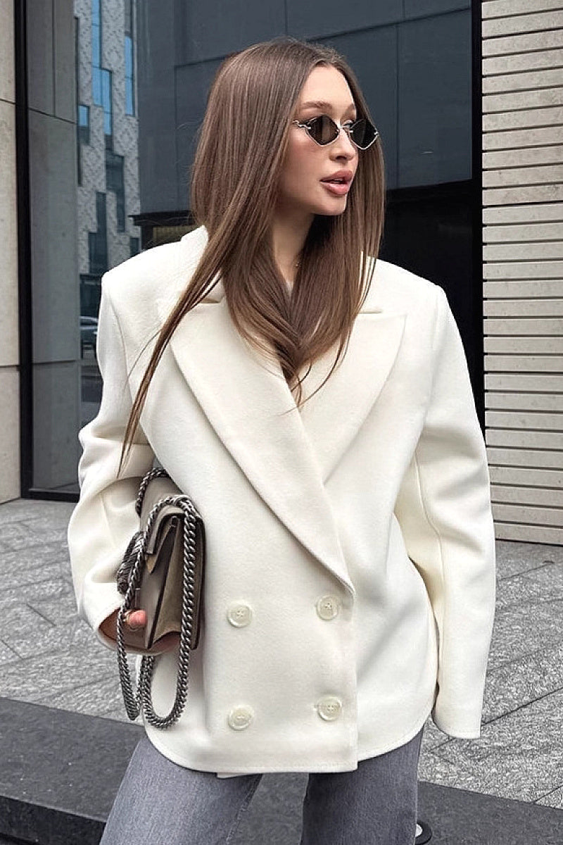 French Vintage Beige Woolen Coat for Women