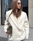 French Vintage Beige Woolen Coat for Women