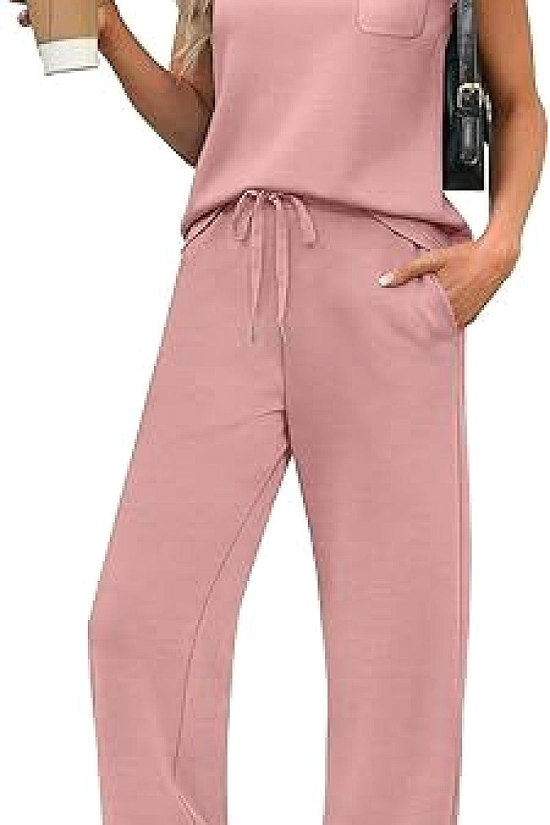 Casual Loose Fit Pocket T-Shirt and Pants Set
