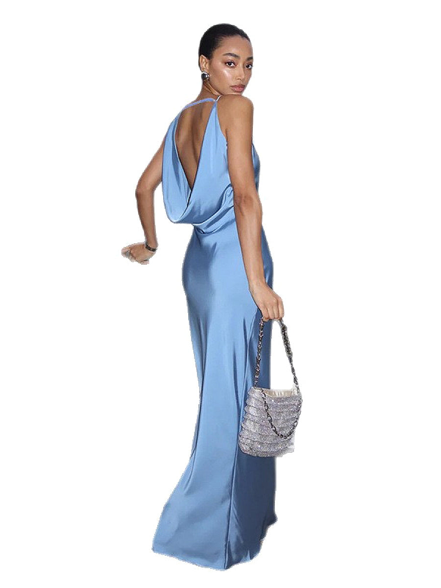 Sexy Backless Satin Long Dress with Spaghetti Straps