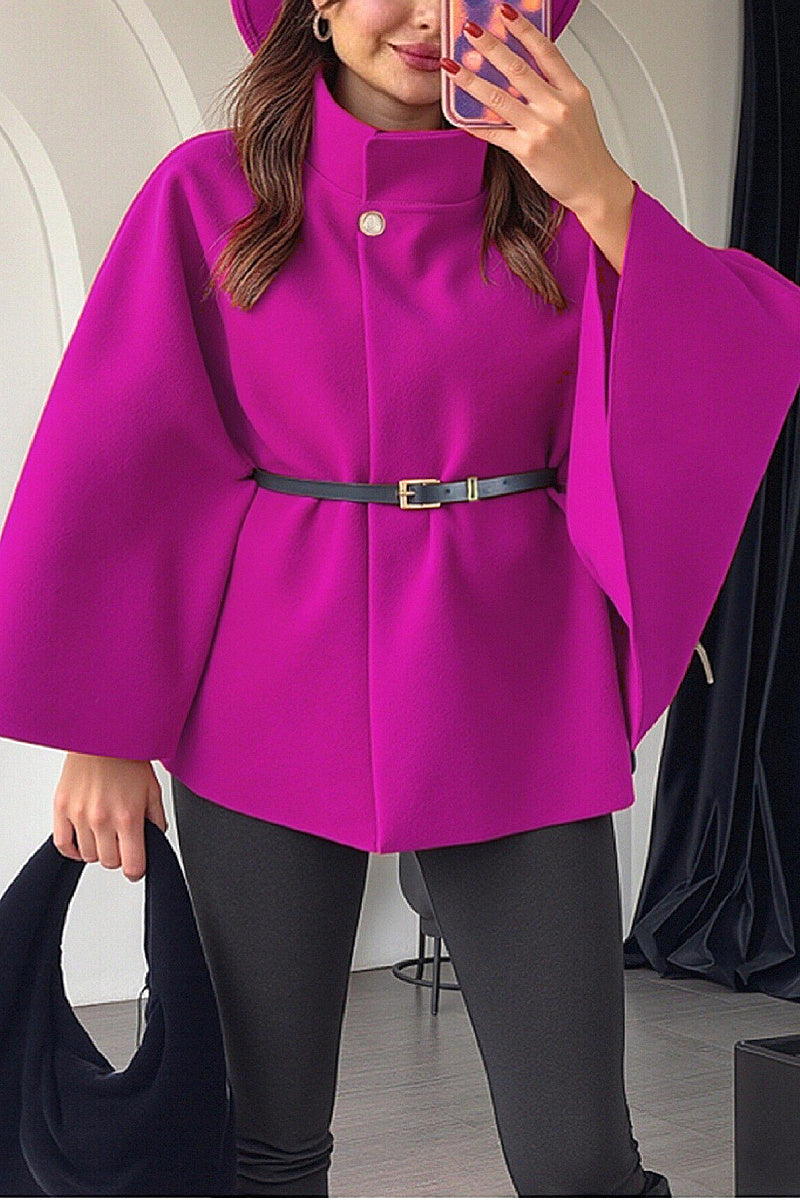 Elegant Winter Women's Cape Coat with Waist Tie