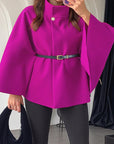 Elegant Winter Women's Cape Coat with Waist Tie