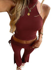 Stylish Halter Neck Backless Two-Piece Set